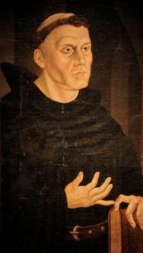 Martin Luther als Mönch, Kopie aus dem 19. Jahrhundert nach Lucas Cranach d. Ä., im Augustinerkloster in Erfurt, in dem Martin Luther zwischen 1505 und 1512 als Mönch lebte.