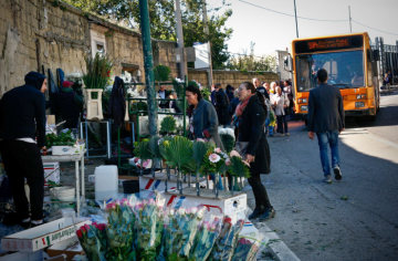 Blumenhändler mit aneinandergereihten Blumenständen an Allerheiligen, dem 1. November 2016 in Neapel.