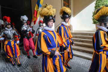 Gardisten der Päpstlichen Schweizergarde am Tag der Vereidigung der neuen Schweizergardisten am 6. Mai 2019 im Vatikan.
