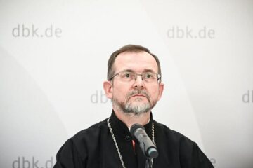 Bischof Bohdan Dzyurakh, Apostolischer Exarch für die Ukrainer in Deutschland und Skandinavien, beim Pressegespräch zur Situation in der Ukraine während der Frühjahrsvollversammlung der Deutschen Bischofskonferenz (DBK) am 9. März 2022 in Vierzehnheiligen.