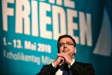 Volker Münz, religionspolitischer Sprecher der AfD-Bundestagsfraktion, am 12. Mai 2018 auf dem 101. Katholikentag in Münster.