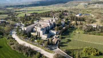 Blick auf das Zisterzienserkloster Casamari am 15. April 2019 in Casamari (Italien).